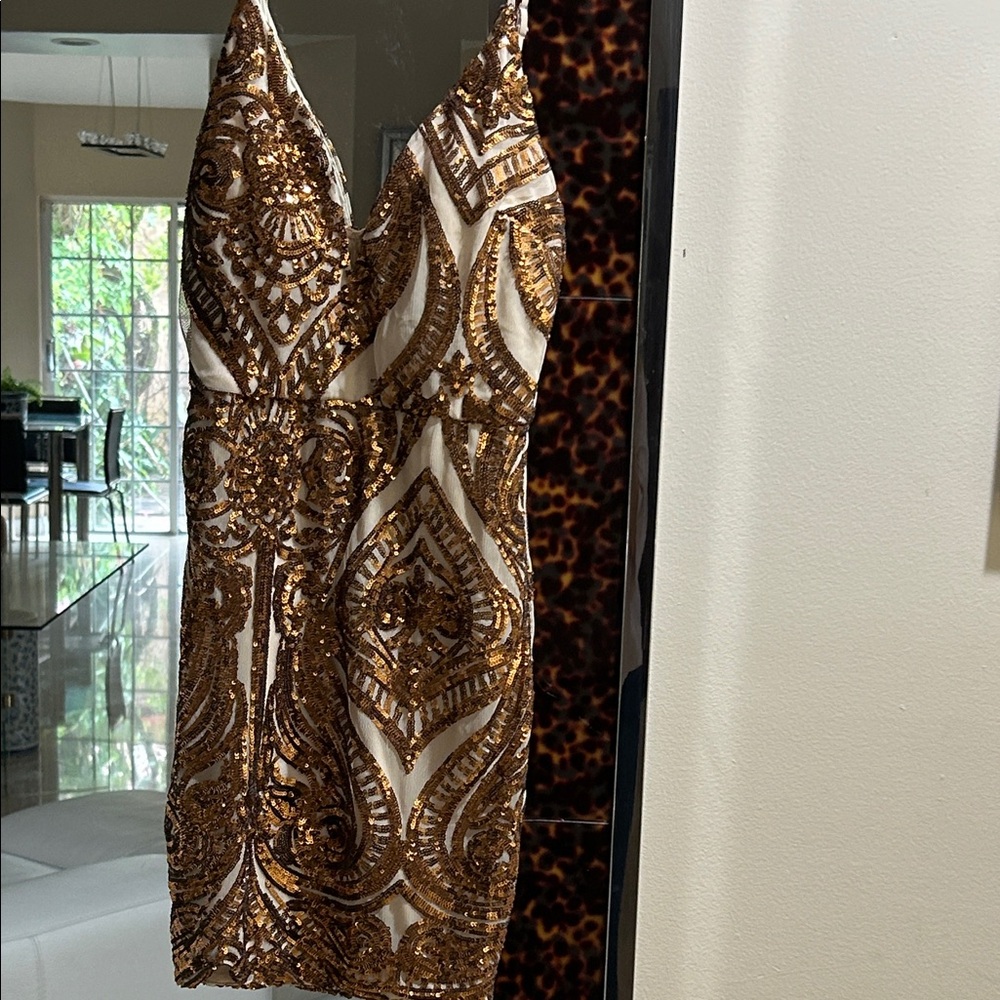 Trac White and Gold Sequin Mini Dress